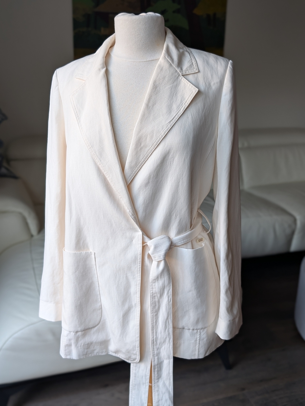 Scotch & Soda Linen Lyocell Blend Belted Wrap Blazer Cream / Off-White Size S
